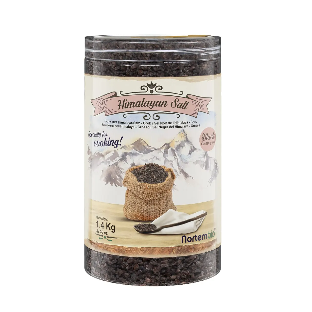 NORTEMBIO Sal Negra del Himalaya Gruesa (2-5 mm) 100% Natural 1,4Kg | Sin Refinar Ni Conservantes | Sabor a Huevo Frito