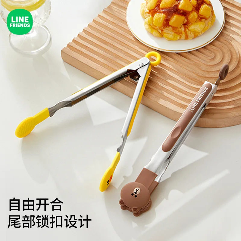 LINE FRIENDS Brown Sally Silicone Food Clip Anime Kawaii High Temperature Resistant Stainless Steel Outdoor Steak Barbecue Clip