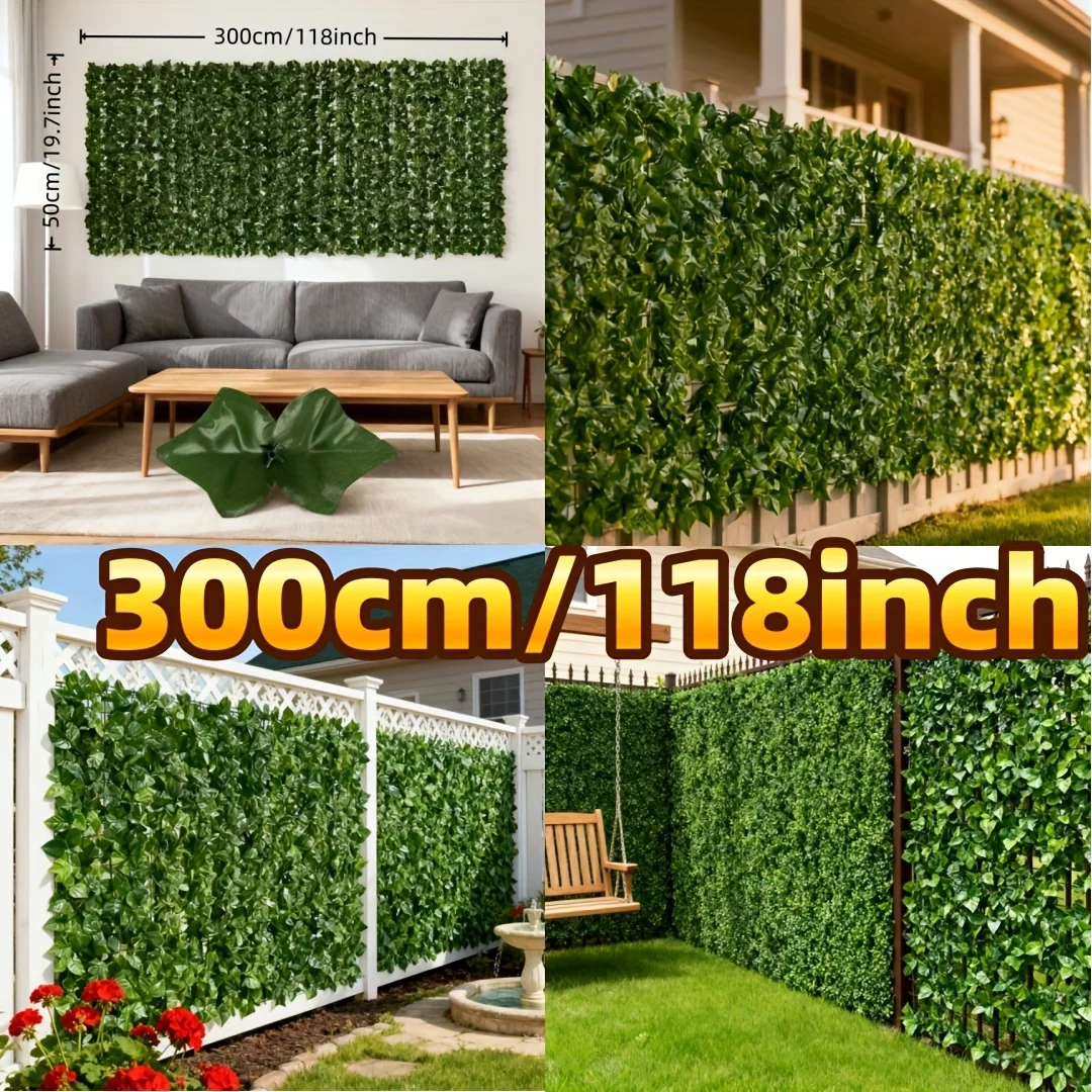 لوحة سياج للخصوصية باللبلاب الاصطناعي بطول 118 بوصة، واقعية للاستخدام الخارجي، شاشة خضراء بلاستيكية مزيفة، جدار حديقة للشرفة #5