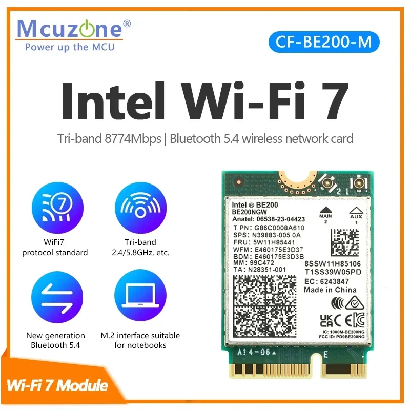 

BE200NGW WIFI7 Беспроводной Wi-Fi Bluetooth совместимый 2,4G/5G/6 ГГц, 5,8 Гбит/с высокая скорость 8774 Мбит/с