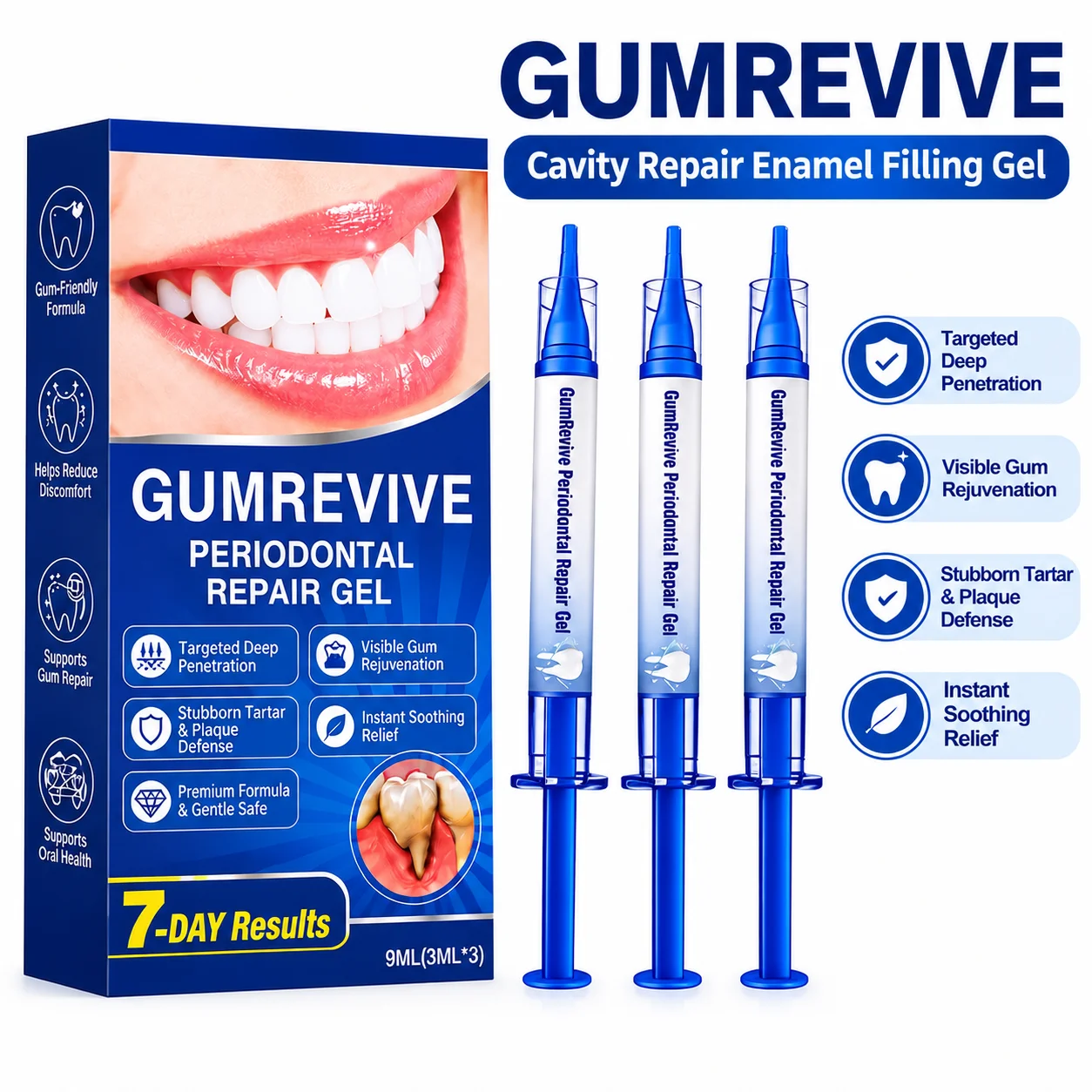 GUMREVIVE Gum Care Repair Gel 3mlx3 Soothing Sensitive Gums Oral Care Serum Mild Formula Tooth Enamel Care Portable Syringe Kit
