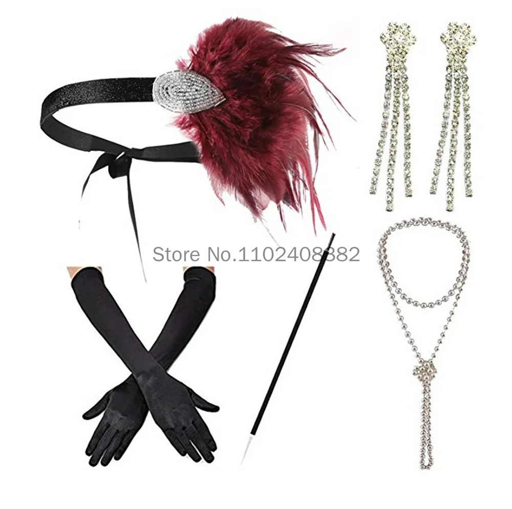 Women Cosplay 20s Props New Great Gatsby 1920's Flapper Girl Costume Dress Accessories Halloween Party Fashion Set Accessories