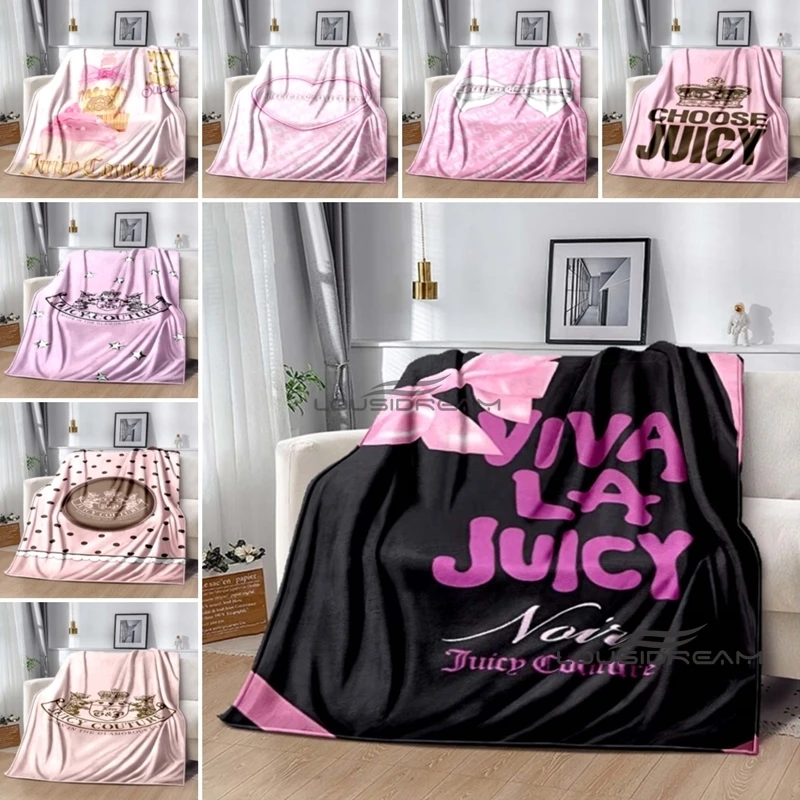 Customizable J-Juicy-C-Couture Pattern Blanket Bedroom Soft Sofa Decoration 2025 Fashion Casual Pink Flannel Shawl Blanket