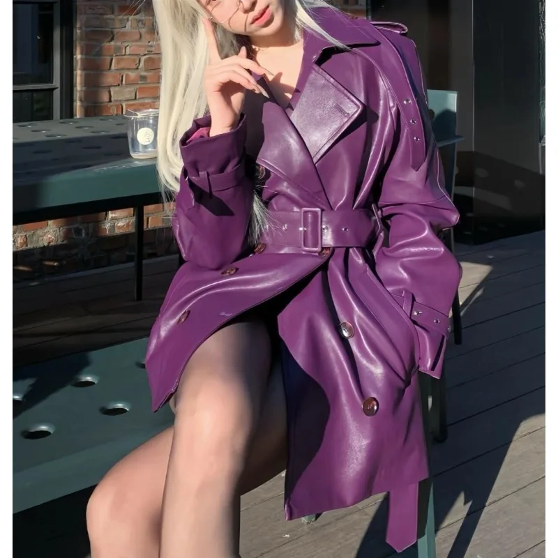 الخريف والشتاء مزاجه الجديد موسى الملكي كبار اجتماعي عادية مزدوجة الصدر تصميم بولو طوق سترة جلدية النساء #5