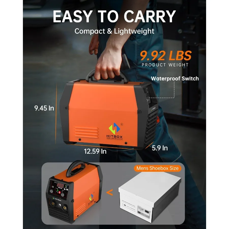 HITBOX 140A MIG Welder Gasless 110V 220V Dual Voltage Flux Core Welder Flux MIG Lift TIG Stick 3 In 1 Synergy MIG Welding Machi