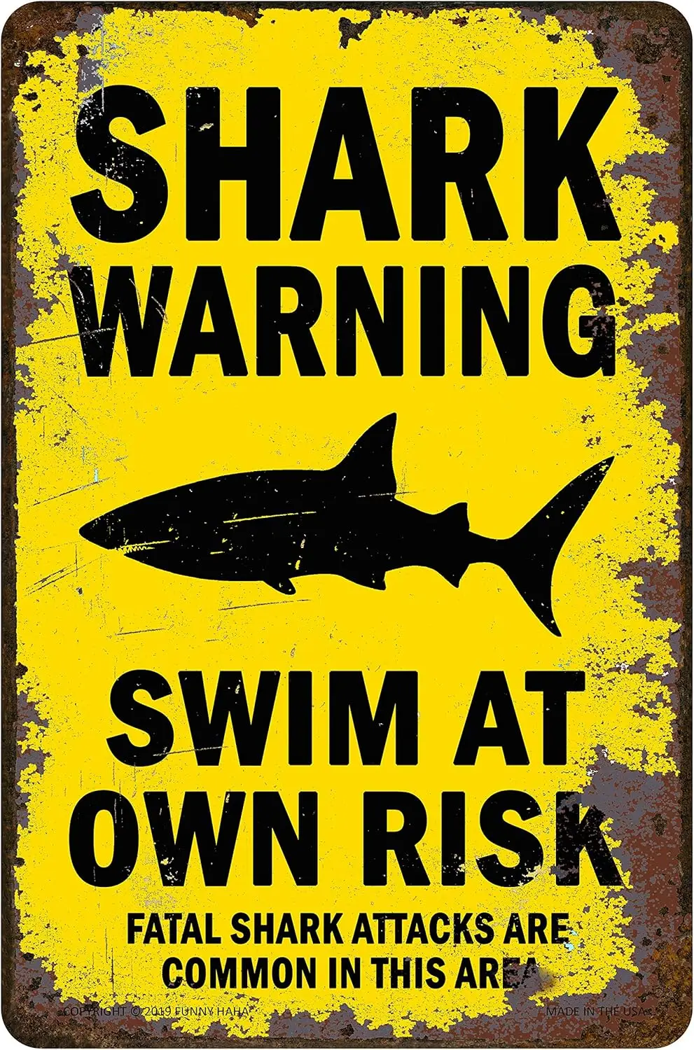 Shark Warning Yellow Sign Rectangular Aluminum