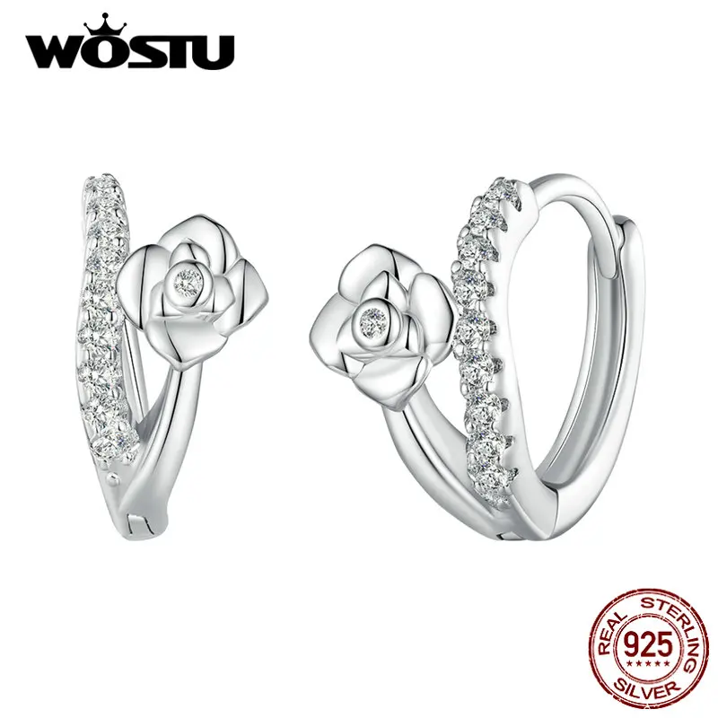 WOSTU 925 Sterling Silver Special Zircon Flower Hoope Earrings For Women Star Stud Earring Cute Jewelry Gift Minimalism CTE750