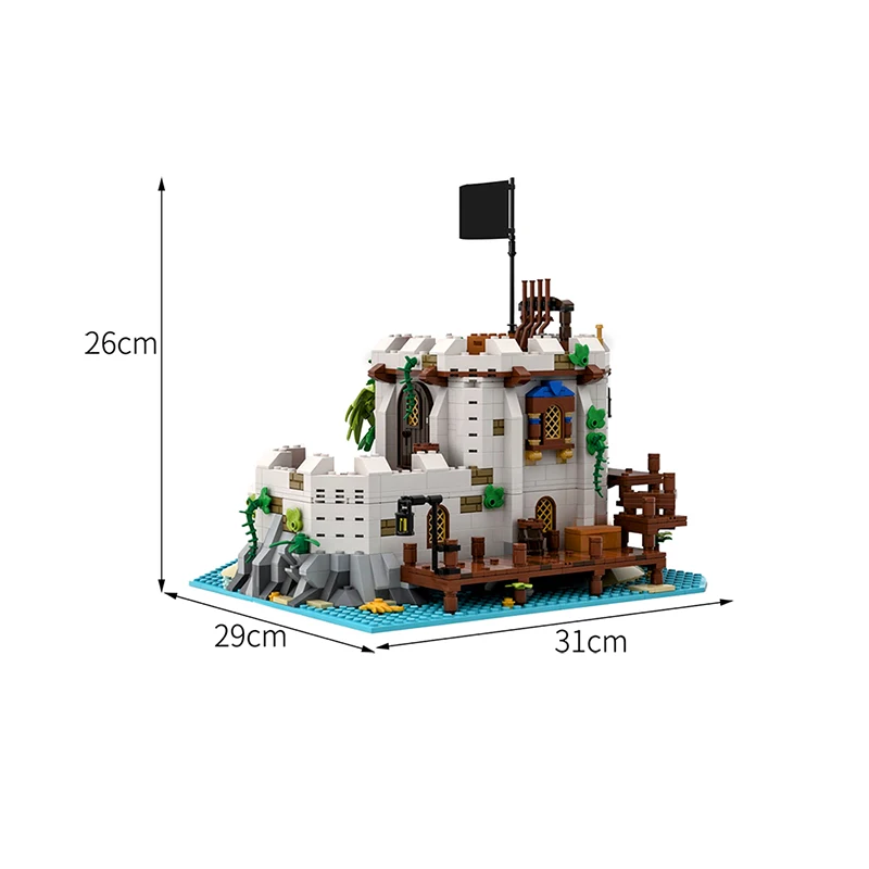 Seaside Stone Watch Fort MOC Brick Set Coastal Outpost Tower Wooden Wharf Aquatic Base Green Vines Mini Landscape Assembled