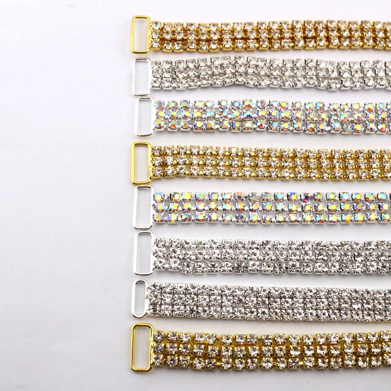 NEW 10pc 3 Rows Charm Chain Connectors Bikini Buckle Reinforcement Of Flat Chains Metal Crystal Rhinestone Bikini Buckle Factory