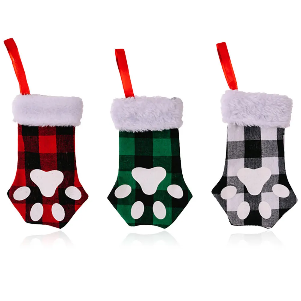 

3pcs Christmas Stocking Decor Cat Claw Design Hanging Ornament For Tree Wall Fireplace Party Gift Bag Xmas Sock Candy Pouch