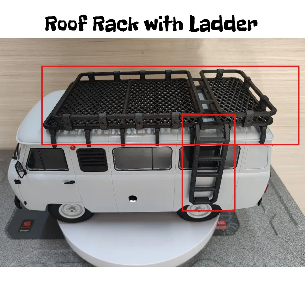 RC Crawler Accessory PLA 3D Printed Roof Luggage Rack with Ladder for WPL C104 1/12 Scale custom size Non Destructive Mount Part