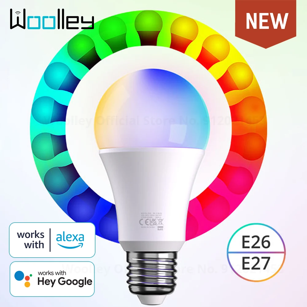 WOOLLEY WiFi Smart Bulb LED E26 E27 RGB Dimmable Light Color Changing Magic Bulb Atmosphere Lamp Alexa Google Home Voice Control