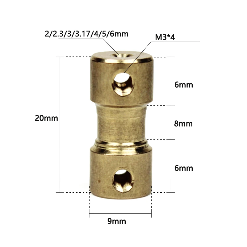 1pc mosiądz sztywny wał silnika złączka silnik skrzynia biegów złącze Adapter rękawa 2mm 2.3mm 3mm 3.17mm 4mm 5mm 6mm