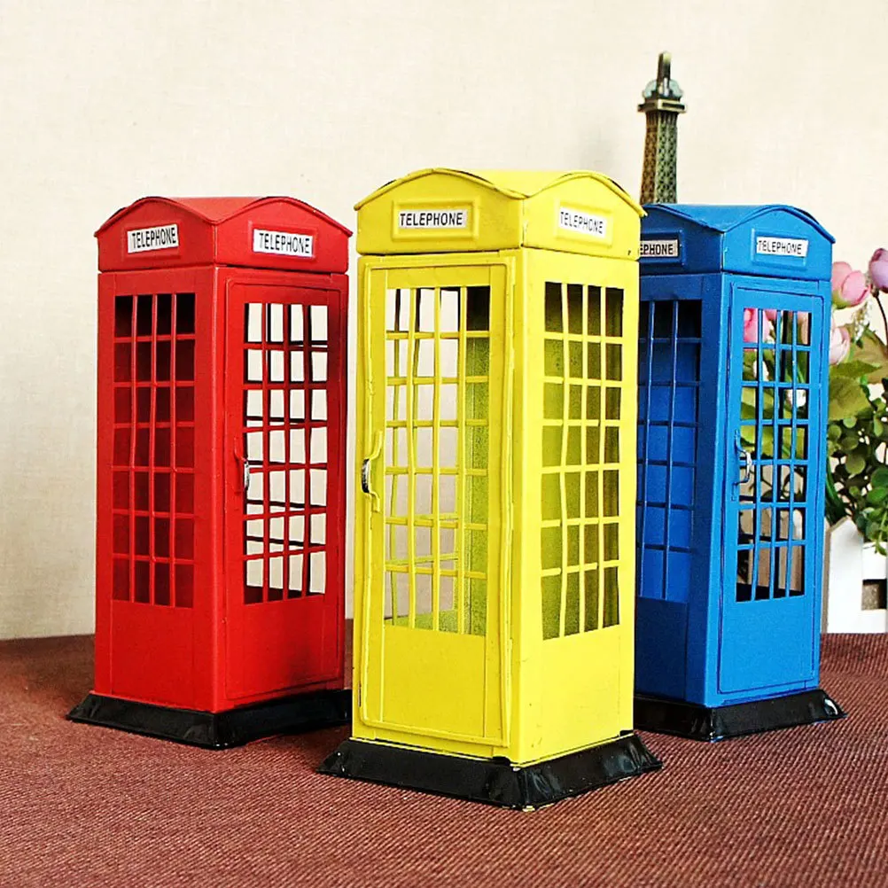 

Change Jar Street Telephone Booth Bank Money Saving Tin Tip Jars Creative Coin Decorative Container