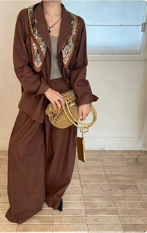 SuperAen 2026 Spring and Autumn New Korean Style Elegant Notched Design Oversize Suit High-waist Pants Two-piece Sets