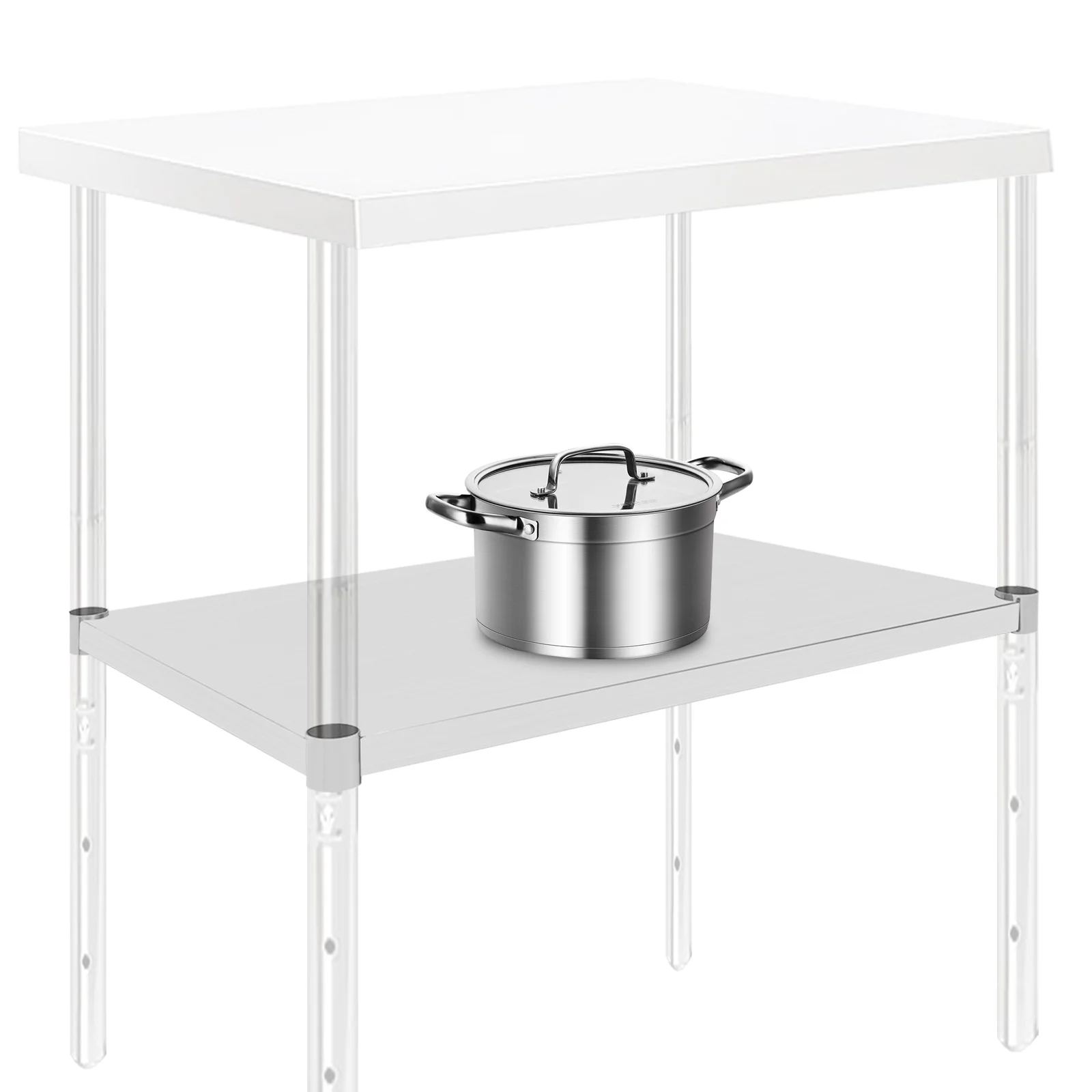 78.23*47.75*5.08cm Silver Stainless Steel Table Adjustable Lower Shelf Rectangular Under Shelf with Reinforcing Rib