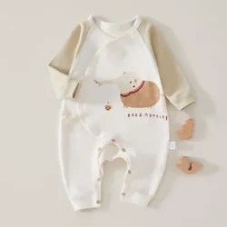 MILANCEL New Autumn Newborn Rompers Baby One Piece Clothing 0-3M Patchwock Raglan Sleeve Romper Infant Lace-up Jumpsuit