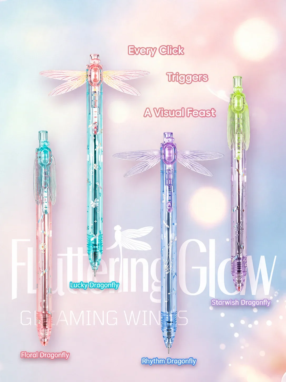 Dragonfly Wing Click Pen Fun Pop-Open Wing Design 0.5mm Fine Tip Smooth and Comfortable for School & Office SuppliesGiftcutepens