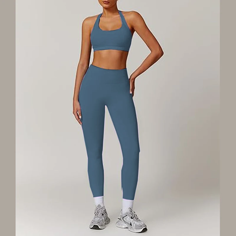 กางเกงเลกกิ้งยกกระชับสะโพกสำหรับผู้หญิง 2 ชิ้น พร้อมสปอร์ตบราแบบกระชับสูง