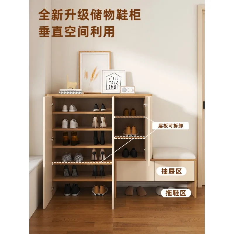 Schuhschrank im Luxus-Stil mit Schuhwechselhocker für den Eingangsbereich, Wohnzimmer, modernes, schlichtes Aufbewahrungsmöbel