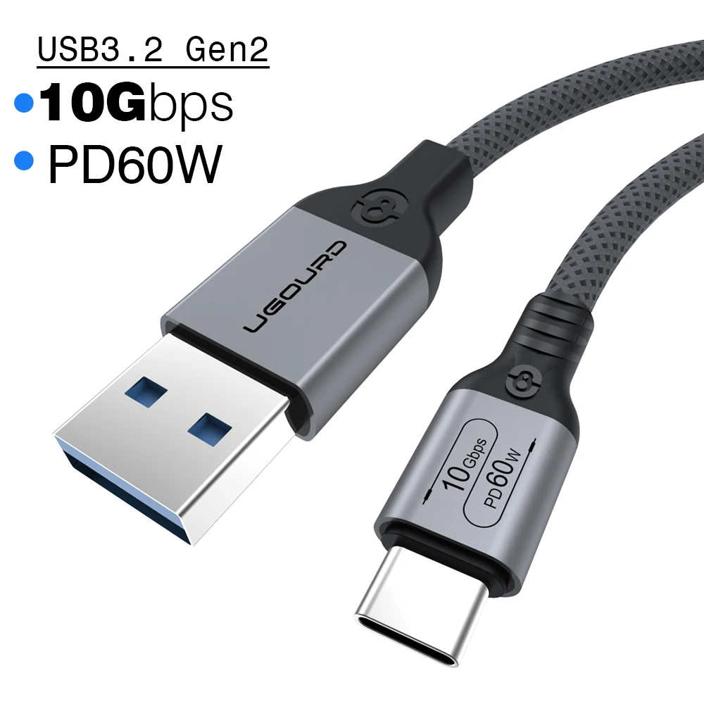USB3.2 USB3.1 Gen2 10 Gbit/s Kabel USB-A auf USB Typ C Kabel 3A 60 W Schnellladung 10G Datenübertragungskabel USB-C für SSD-Festplatte