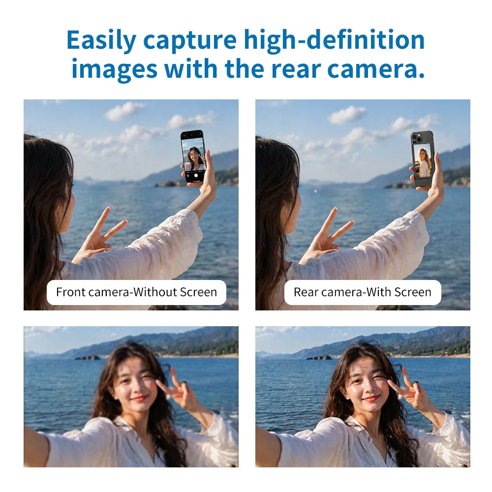 Vlog Selfie Monitor Screen for iPhone  Android Magnetic Back Camera Monitor with Speaker Supports reverse operation of the phone view 5