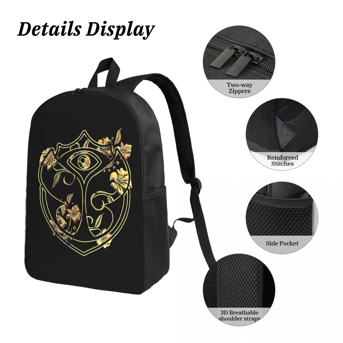 حقيبة ظهر لمهرجان موسيقى الرقص الإلكترونية البلجيكية من تومورولاند للأولاد والبنات حقيبة كتب مدرسية 3 قطع حقيبة غداء معزولة مقلمة #3