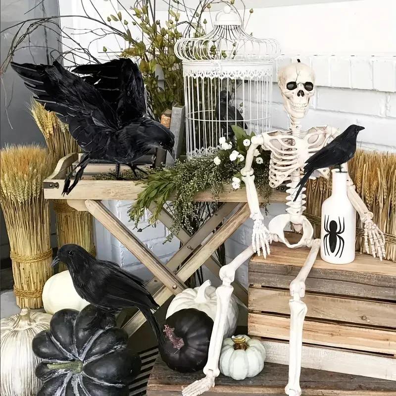 LUSQI Große Krähe, Ornament, Halloween-Dekoration, Schaumstoff-Simulationskrähe mit Federn, um die Atmosphäre des Halloween-Tages zu schaffen – Detail 2
