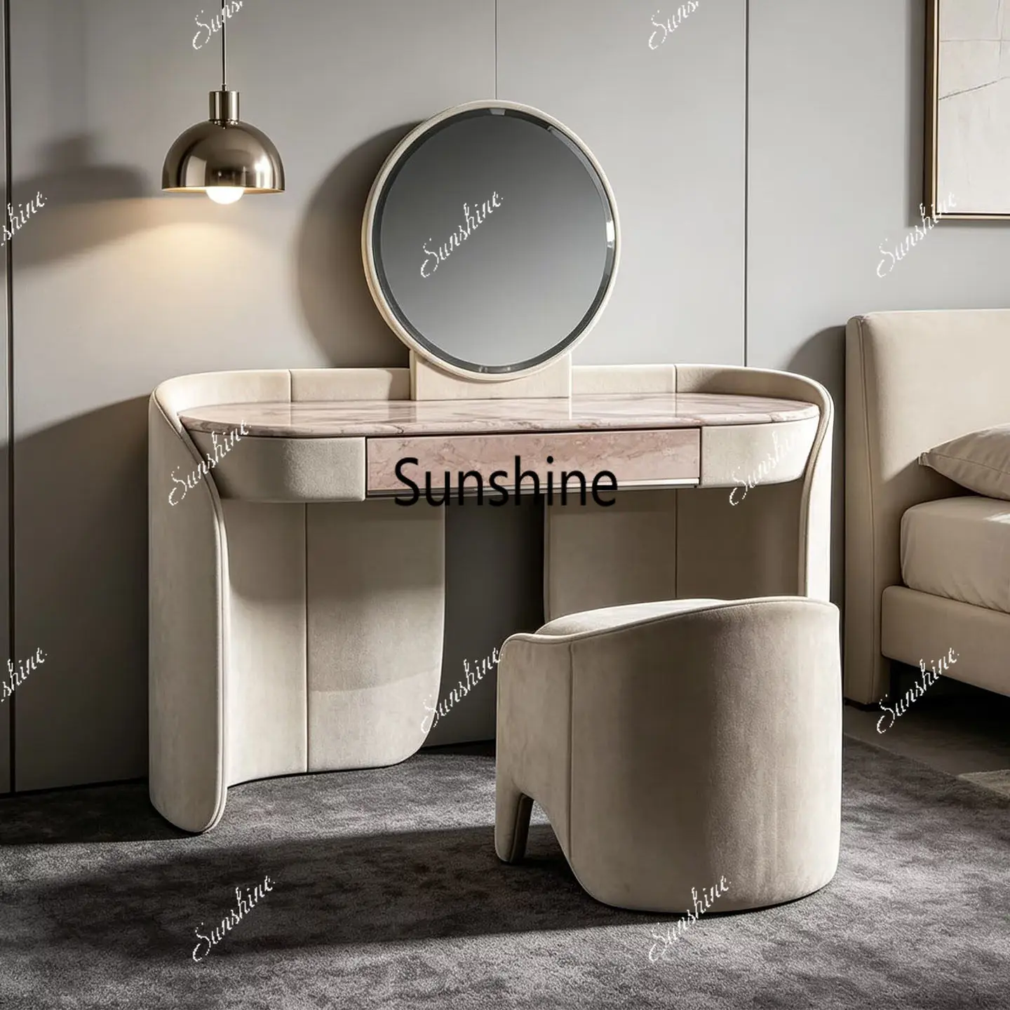 Italian light luxury dresser with mirror makeup stool integrated storage table