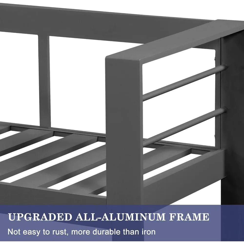 مجموعة أثاث الفناء الخارجي المصنوعة من الألومنيوم، مجموعات محادثة الفناء الحديثة، أريكة معدنية مقسمة للاستخدام الخارجي مع وسادة وقهوة مقاس 5 بوصة #3