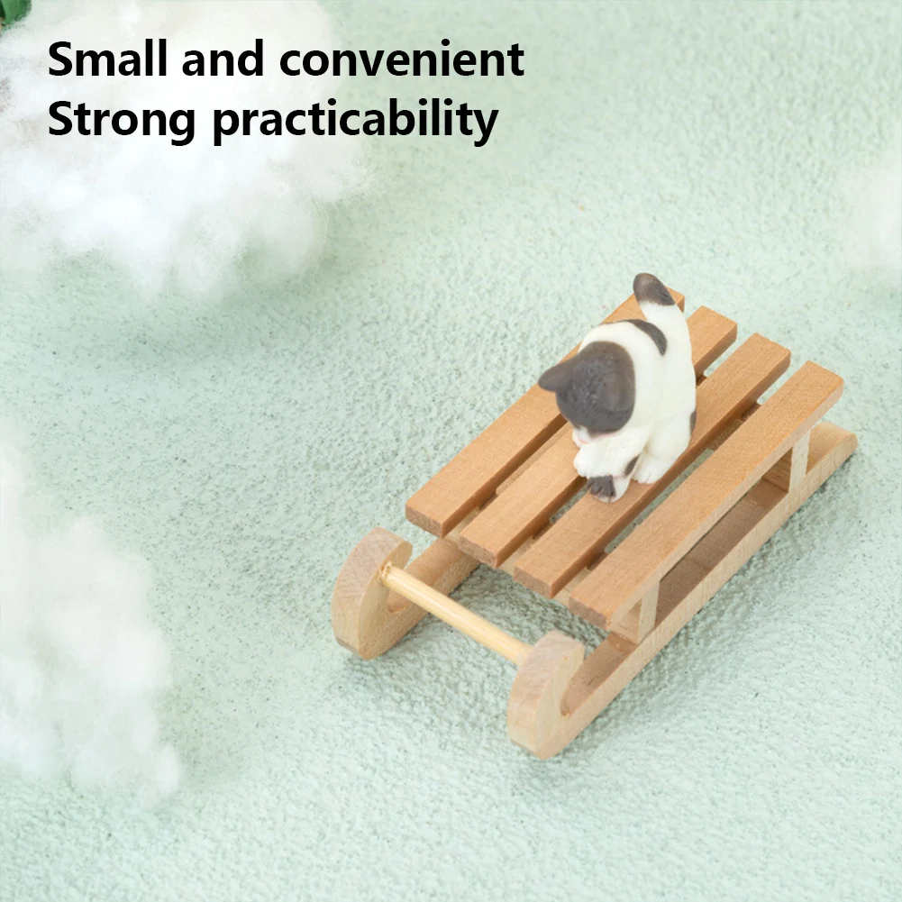 Mini Simulation Sledge 1/12 Wooden ModelSnow Sled Handmade Snow Sled Ornament Home Decor Crafts Doll House Accessories