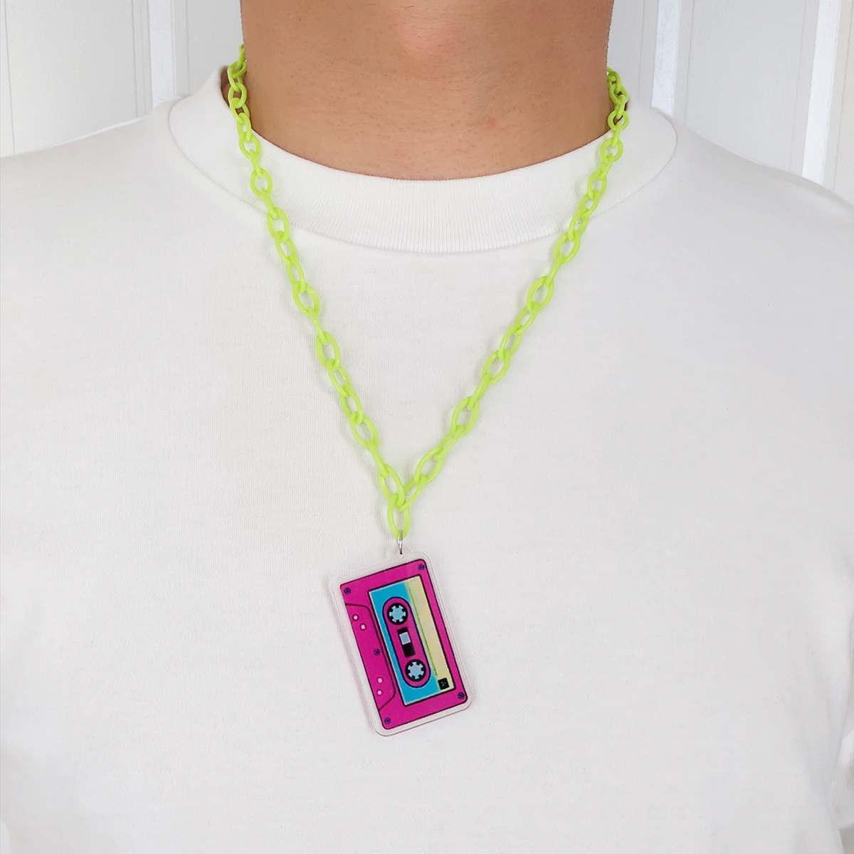 Y2K Sex Rock Hip Hop Tide Fluorescent Acrylic Chain Tape Shape Pendant Long Sweater Chain Necklace Men's and Women's Unisex