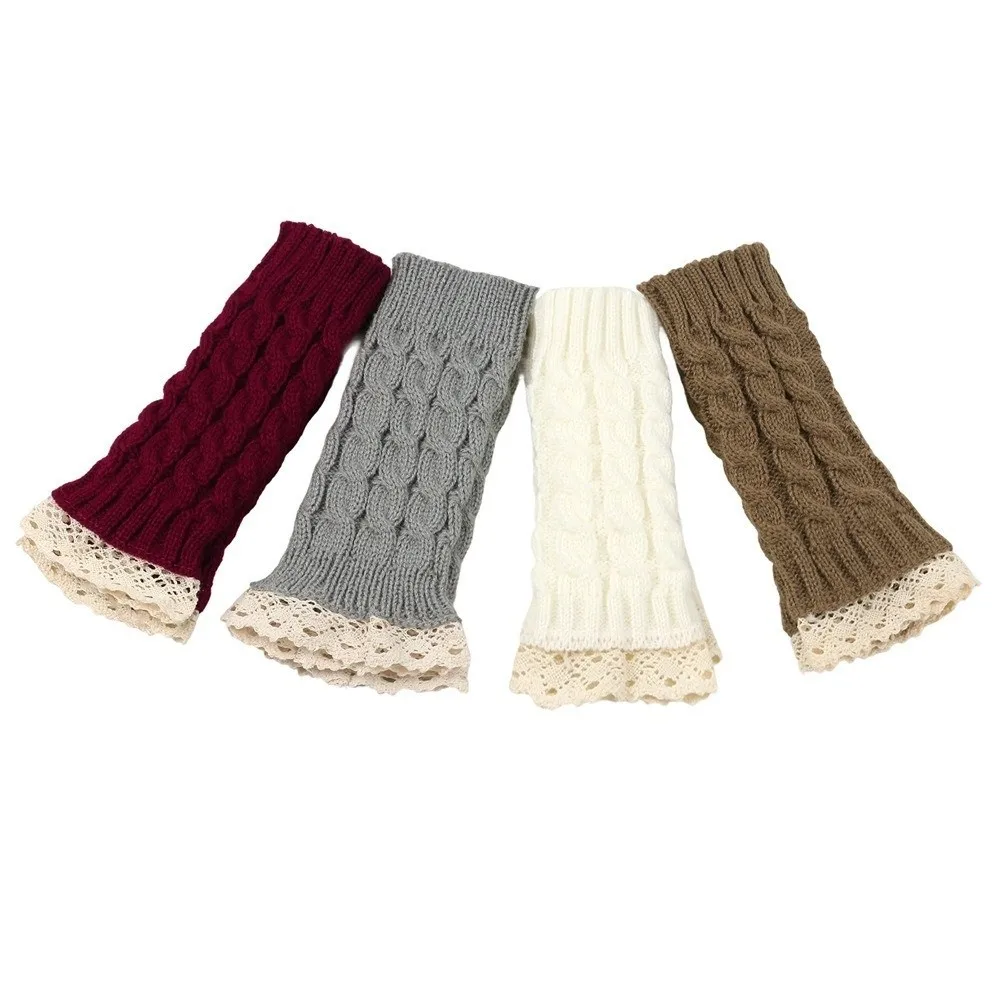 Fashion Lace Trim Fingerless Mittens Thicken Warm Women Knitted Gloves Soft Wrist Protection Wrist Mittens Writting Friendly