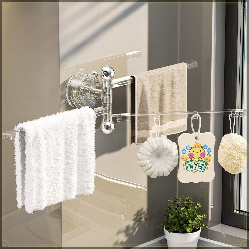 Suction Cup Kitchen Dishcloth Holder Multi Rod Rotatable Punch Free Wall Mount Multifunctional Kitchen Hanging Storage Organizer