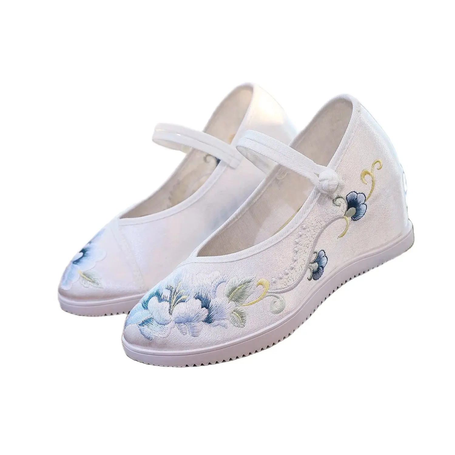 Size 34-41 Inner Height Increasing Old Beijing Cloth Shoes Women Wedges Red High Heel Thick Bottom Platform Embroidered Shoes