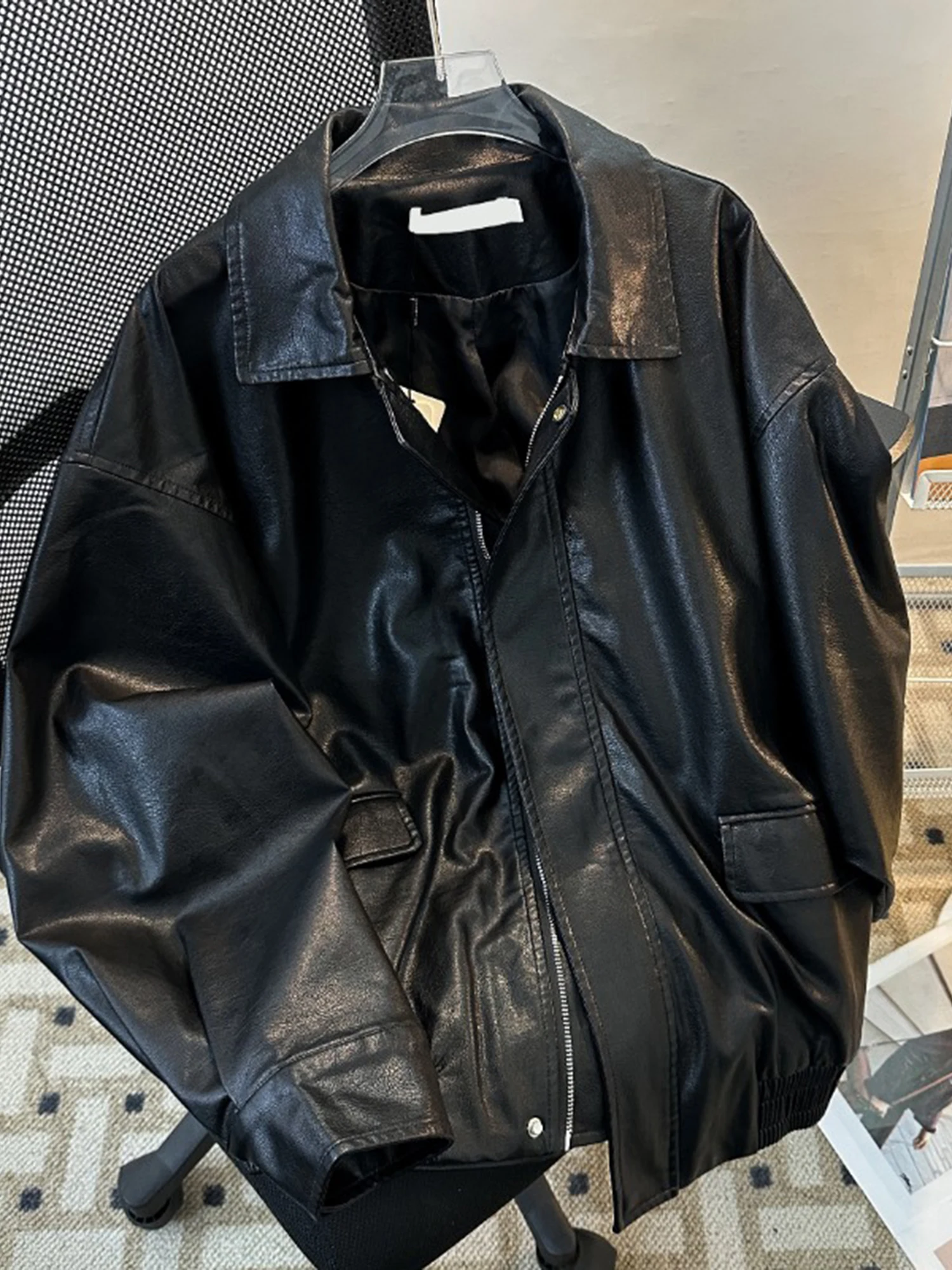 

American Sle Heavyweight Retro Biker Jaet Men's Autumn Season Zipper Closure Long Sve Pure Color Casual Outerwear