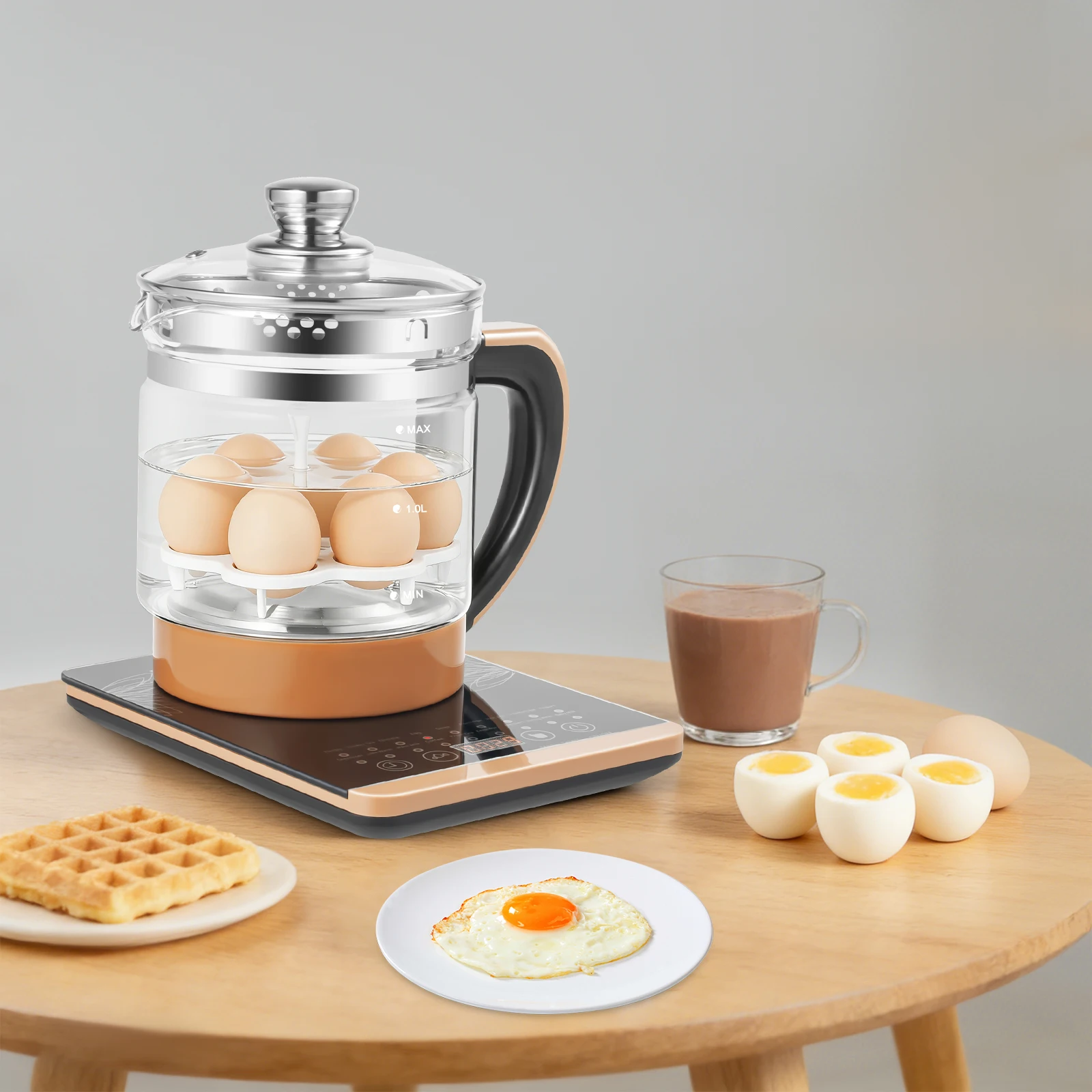 1.8L Electric Glass Kettle Electric Kettle HealthCare Pot Black With Filter And Egg Steamer Rack 18 Cooking Functions Multifunctional Tea Maker Hot Water Boiler For Tea Milk Coffee Pasta Hotpot Soup U image 2