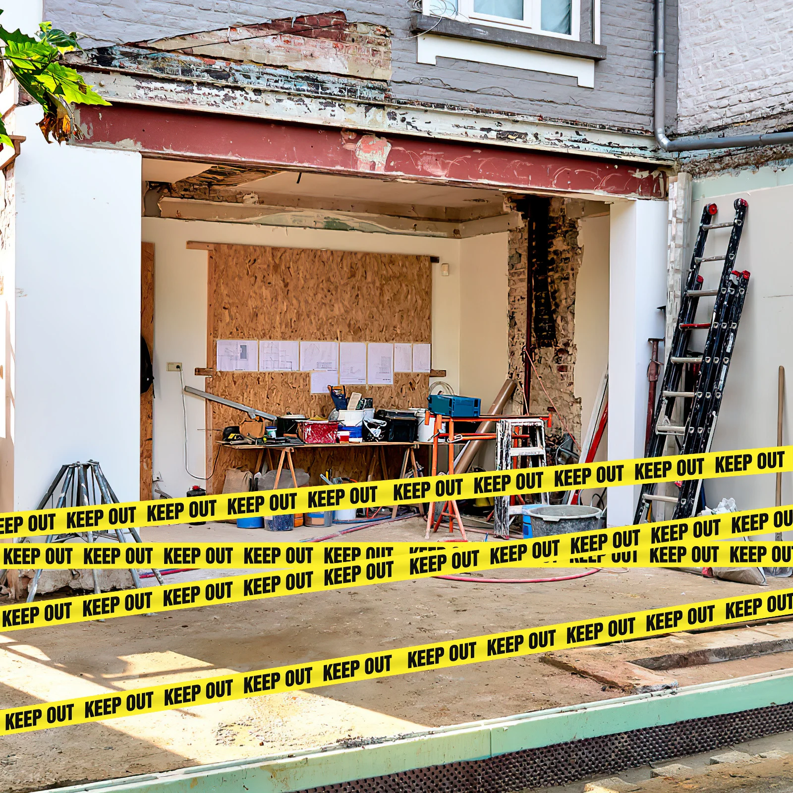 1 لفة شريط تحذيري أصفر شديد التحمل لحواجز عمل الطرق البناء، لفة شريط لاصق مقاومة للانزلاق #6