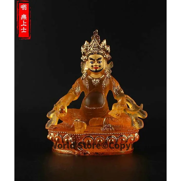 GOOD figure of Buddha HOME efficacious Talisman House Protection # 14.5CM Tibetan Yellow Jambhala Gilding Buddha statue