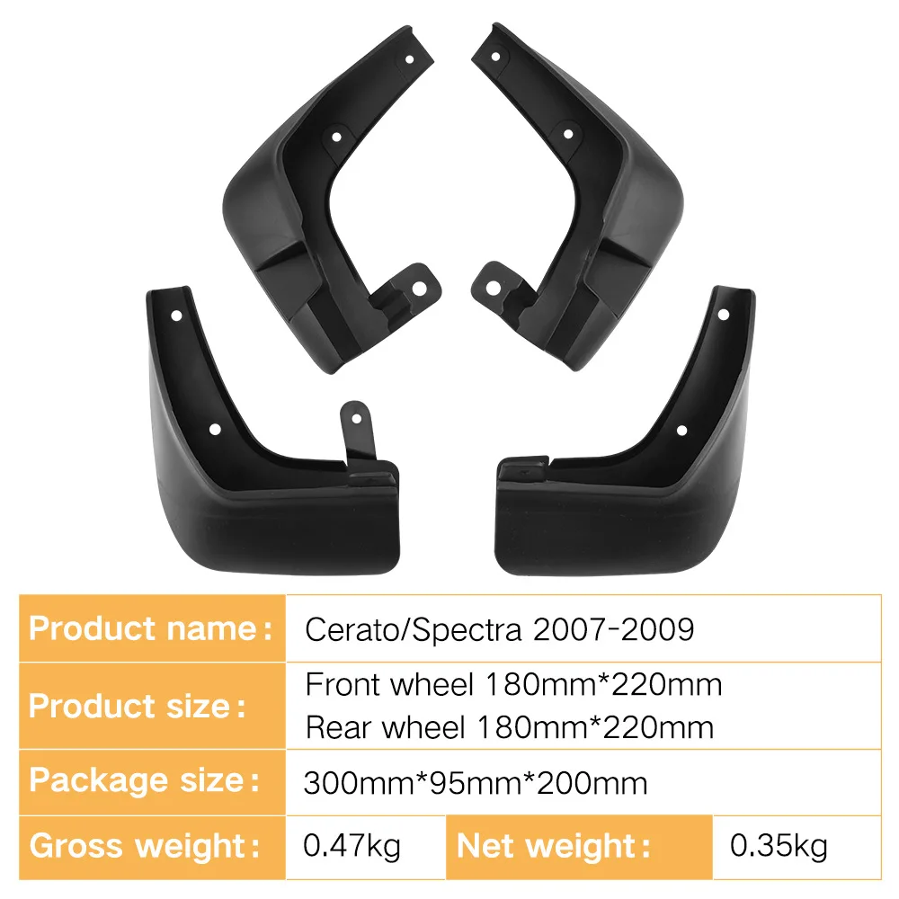 

4pcs Car Mud Flaps Fender for KIA Cerato Spectra 2007-2009 Automotive Mudguards, Waterproof, Mud Splashing Prevent Accessories