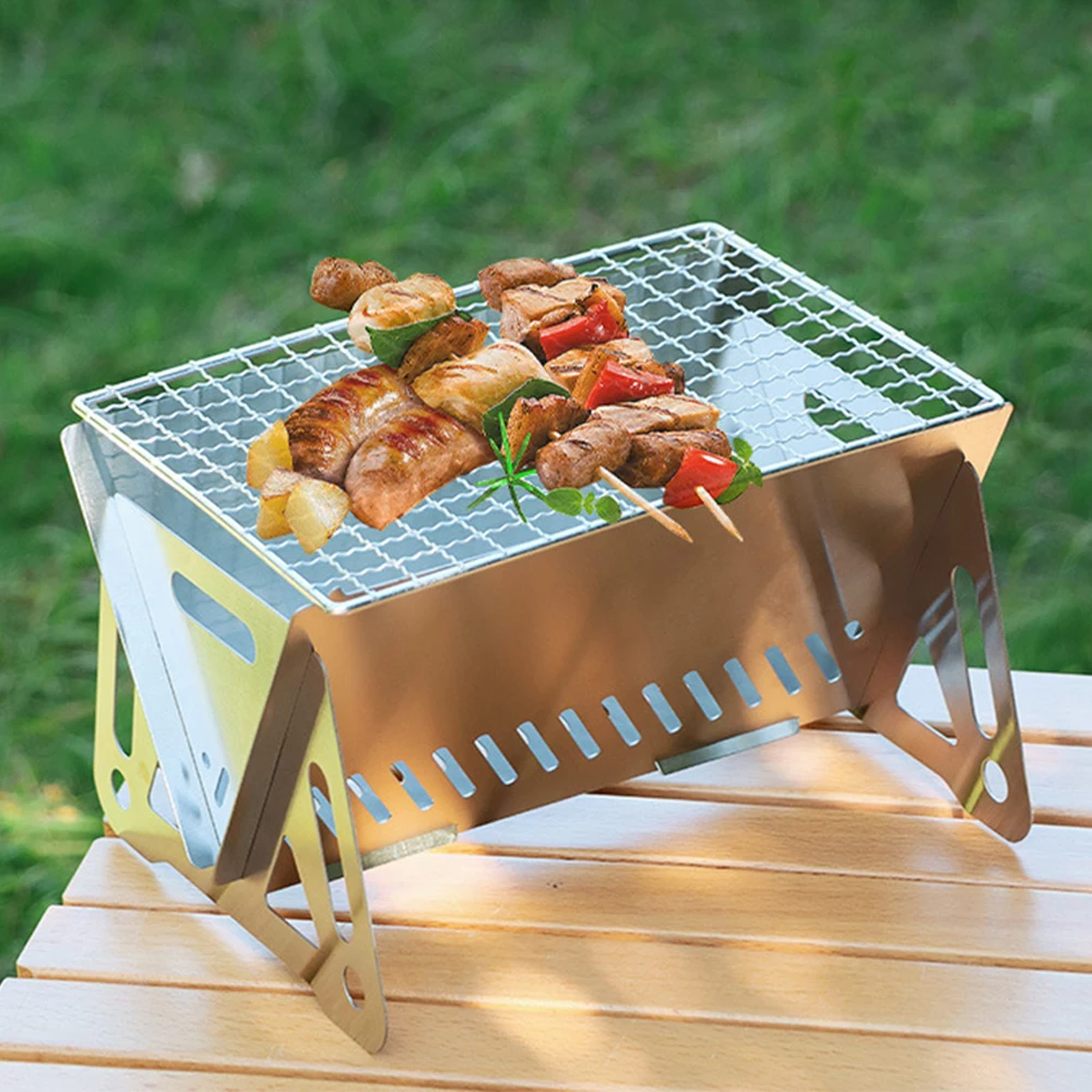 

Folding BBQ Grill Heating Stoves Stainless Steel Portable Camping Barbecue Grill Rack Net Firewood Stove With Carry Bag Picnic