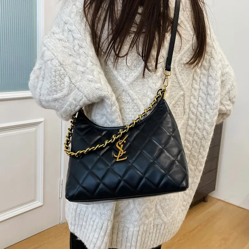 

2025 Quilted Chain Hobo Bag | Crescent Crossbody Purse | Convertible Shoulder Bag for Women