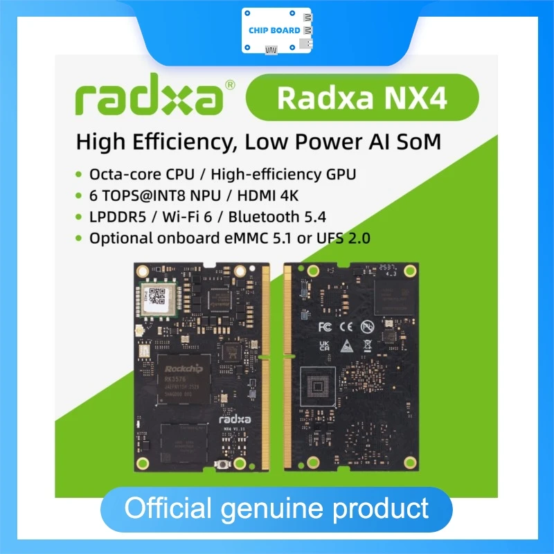 Radxa NX4 AI SoM Octa-core CPU 6 TOPS NPU LPDDR5 Wi-Fi 6 Bluetooth 5.4 Edge AI Module Embedded Computing
