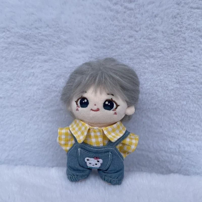 10cm cotton doll clothes, plaid shirt, suspender pants, one piece suit, doll changing, stock package, cute shipping