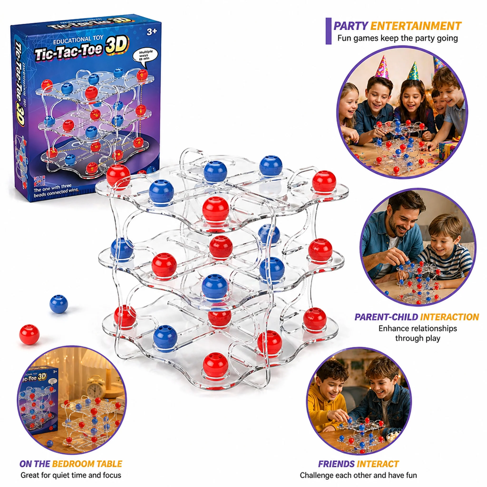 Board Game For 3 Players - 3D Tic Tac Toe Board Game,