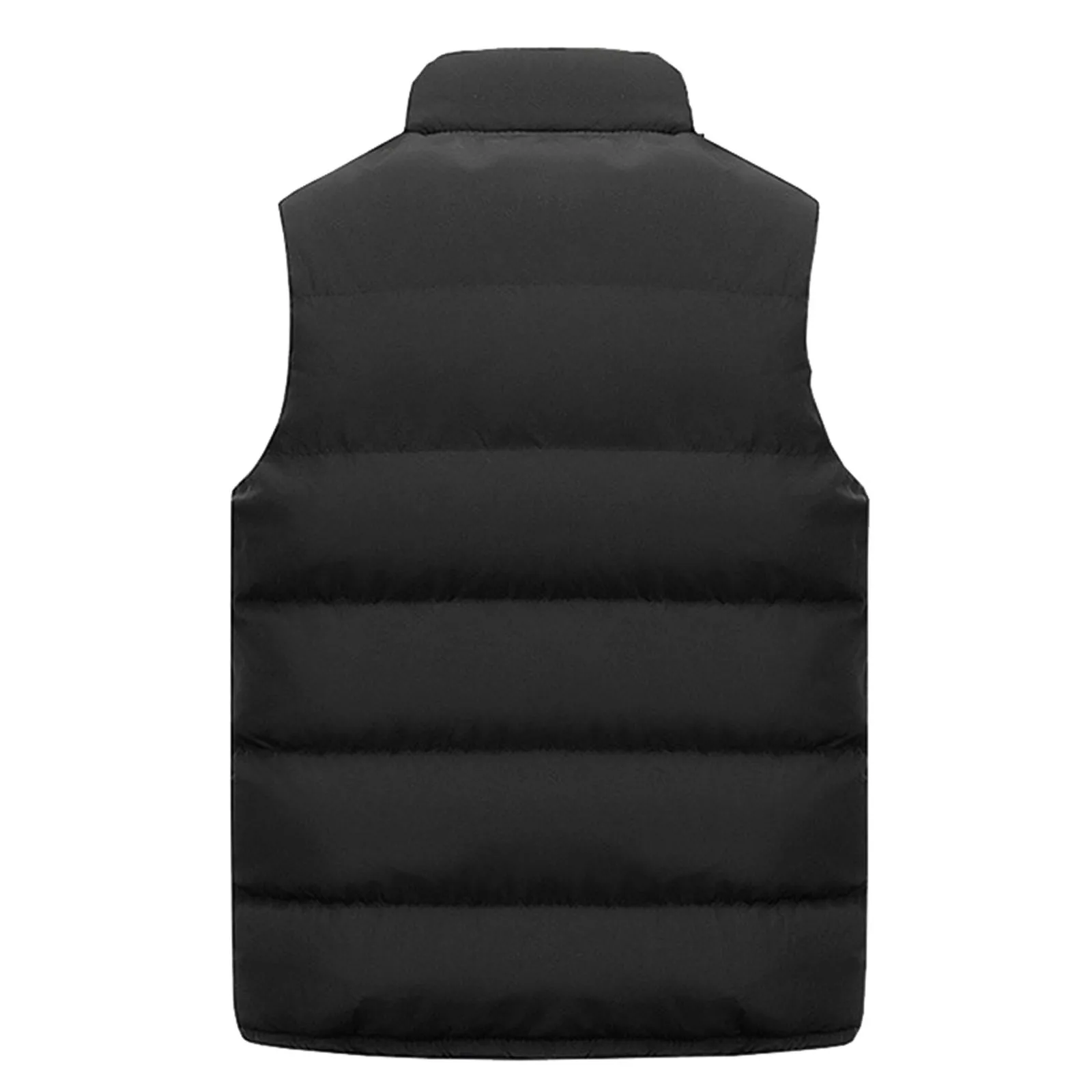 Men Cotton Padded Vest Autumn Winter Warm Solid Color Jacket Coat Zipper Stand Collar Sleeveless Outwear Vest