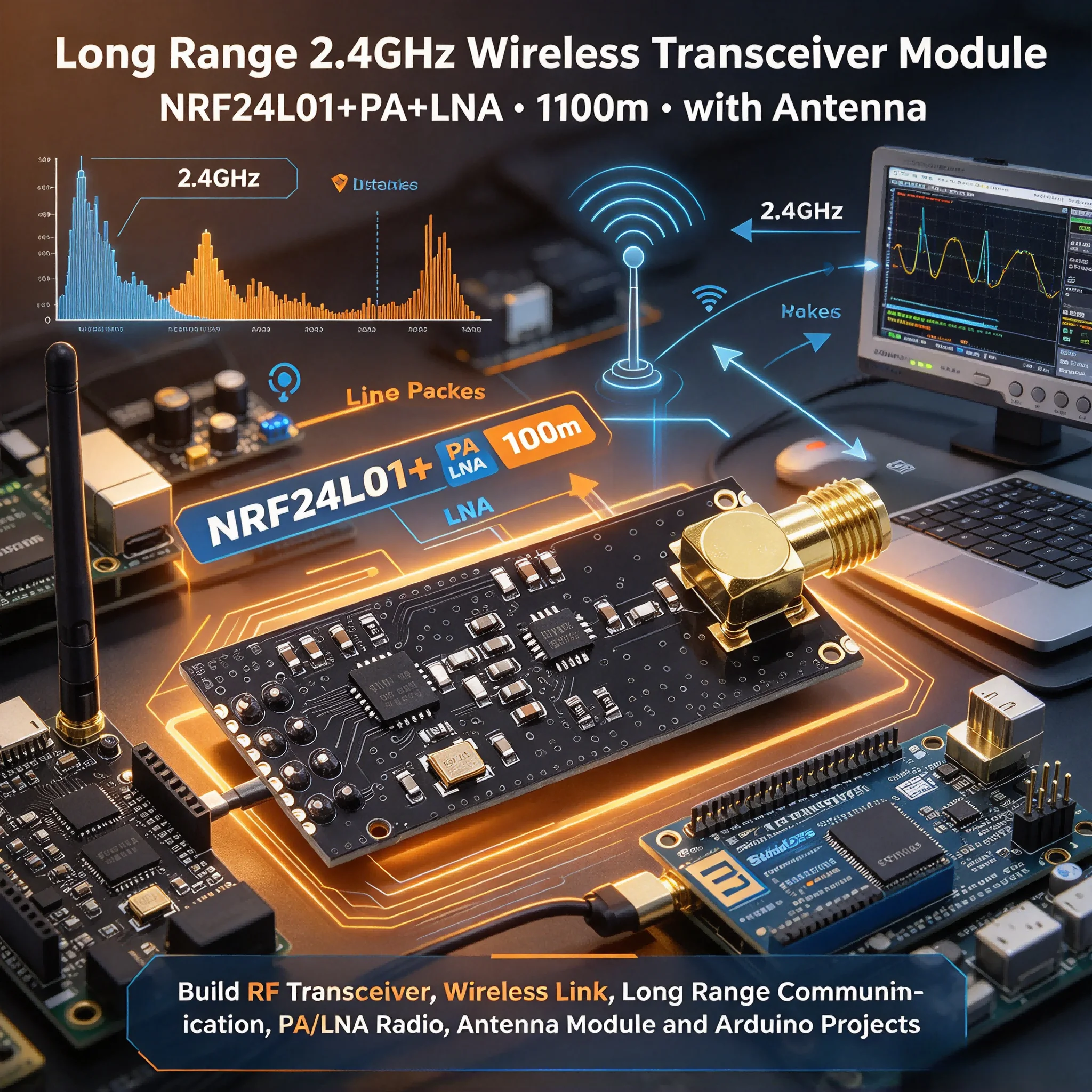 20Pcs SPI NRF24L01+PA+LNA 2.4GHz Wireless Transceiver Module 1100m PA LNA with Antenna Arduino