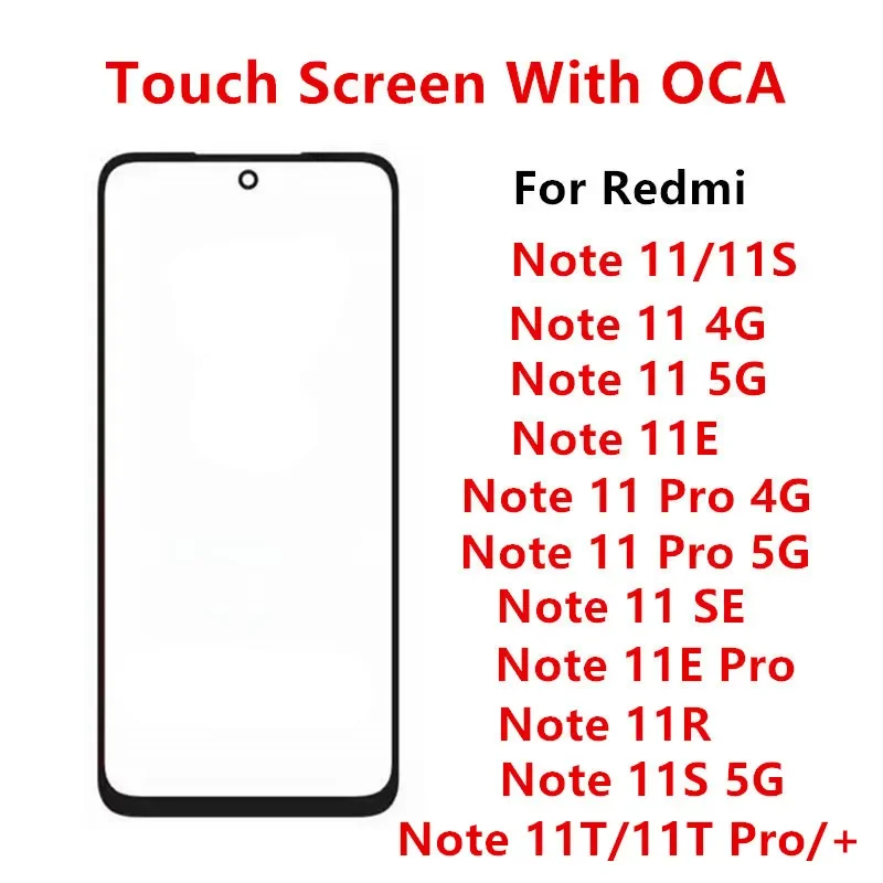 Tela Exterior para Xiaomi Redmi Note 11 Pro, Painel de Toque Frontal, Tela LCD, Tampa de Vidro, Peças de Reparo, OCA, 4G, 5G, 11E, SE, 11R, 11T