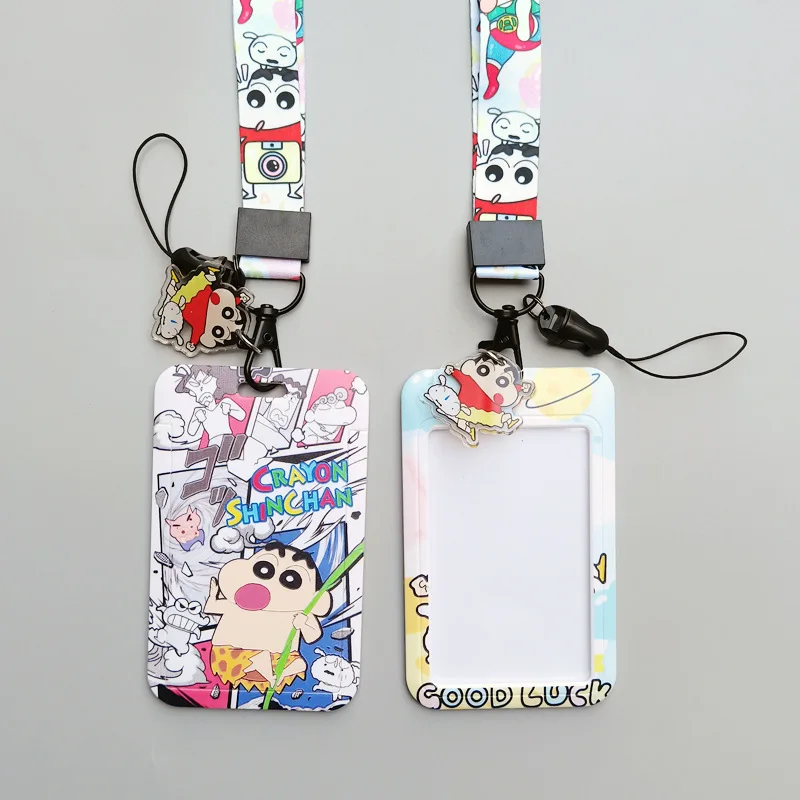 Crayon Shin Chan Card Sleeve Anime Kawaii Cartoon Cute Student Children Hanging Rope Anti-Drop Accessories Girls Toys Gifts