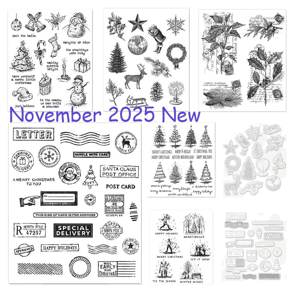 

Christmas Holiday Postmarks Stamps and Metal Cutting Dies Set for DIY Craft Greeting Card Scrapbooking Embossing Decoration New